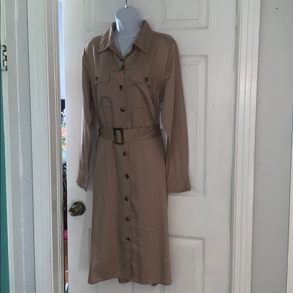 Time & Tru Tan Midi Length Utility Shirt Dress - Picture 3 of 6